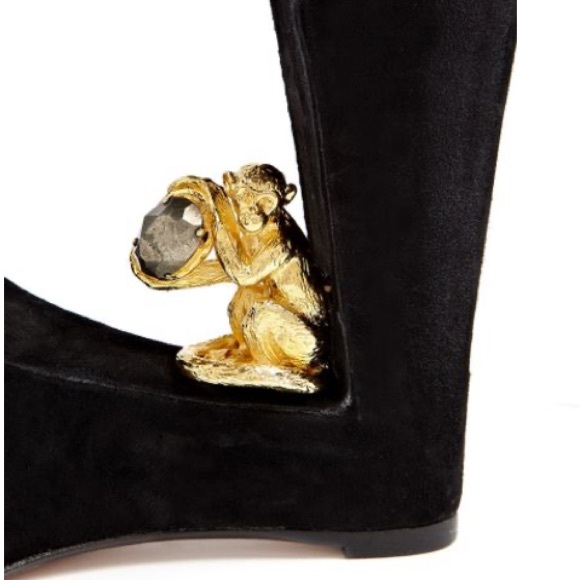 🐒 SW1 Stewart Weitzman Black Barefoot Archless Wedge Suede Sandal Monkey Heel - Picture 9 of 11